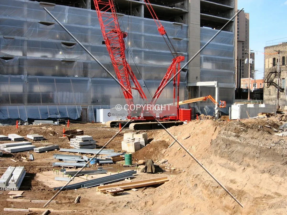 View into the pit and future site of the Central Avenue wing, from Central Avenue SE