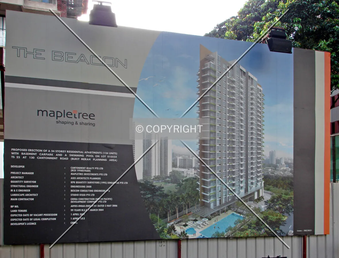 Project information displayed on the construction site fence