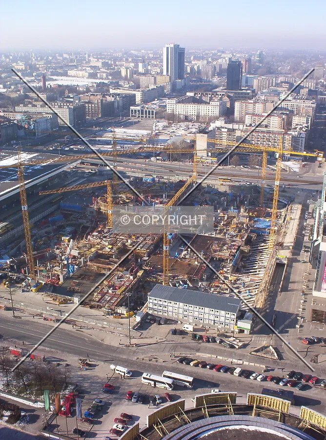 The construction site seen from the 30th floor of PCoS (PKiN)