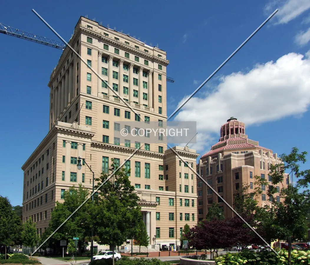 View from the northwest with the City Building to the right