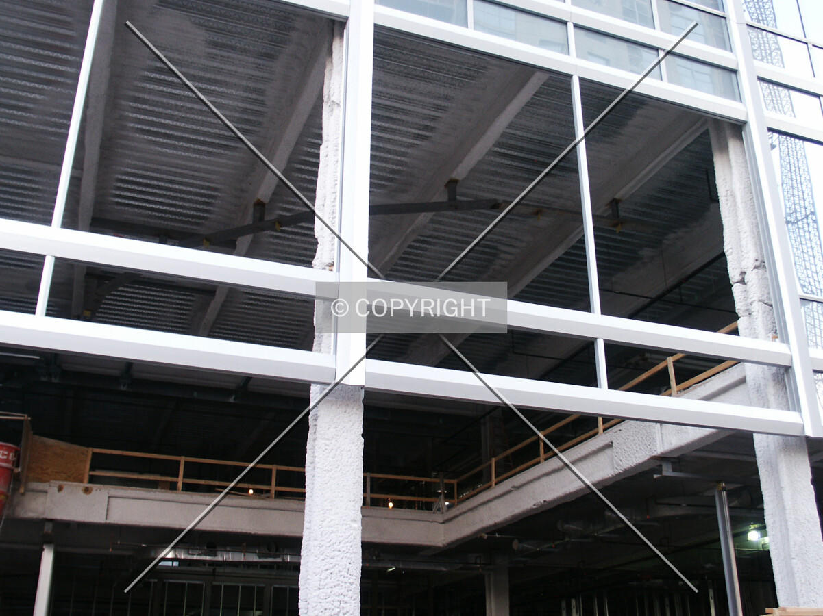 Curtain wall framework hanging over the entrance