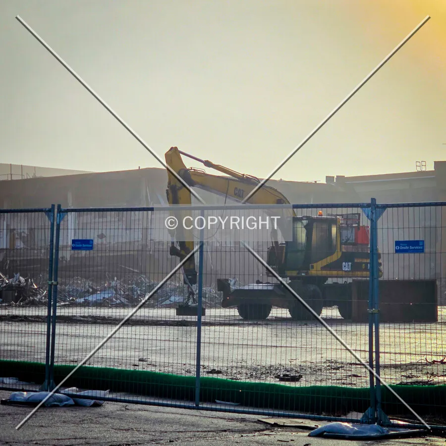 Early morning view from the west during demolition; December 28, 2024