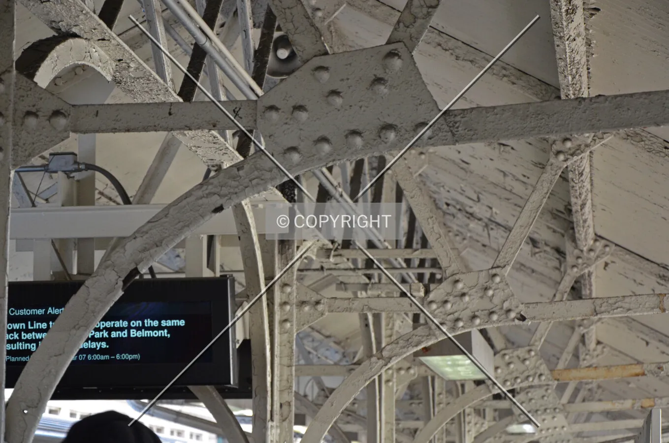 Detail of riveted steel connections for eastern platform canopy; March 7, 2015.