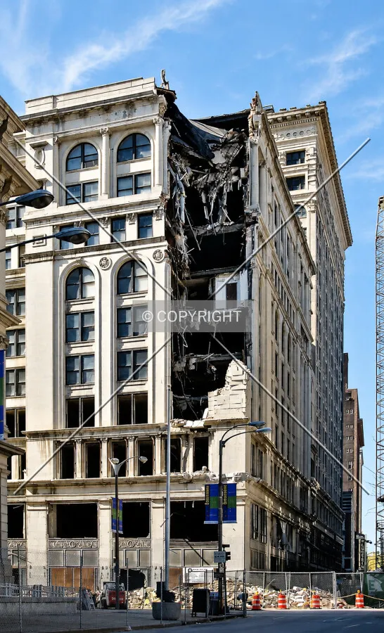 View of the northeast facade being demolished, Monday, October 25, 2004