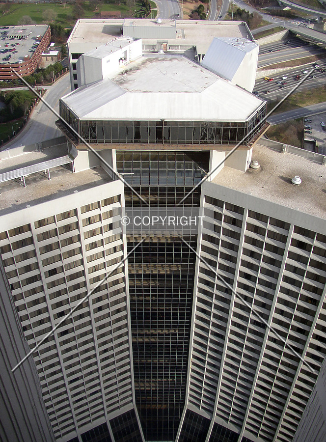 Looking down from the 41st floor of the Marriott Marquis Hotel