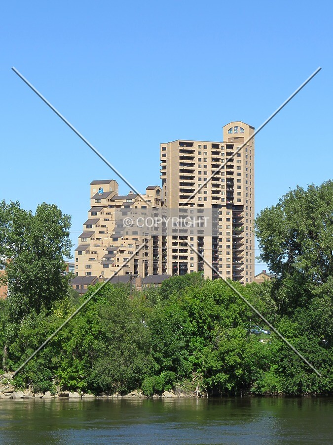 View to the northeast across the Mississippi River and Nicollet Island