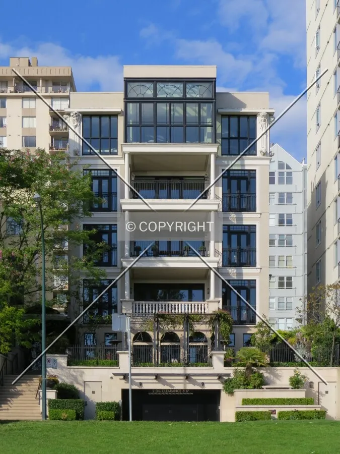 Full front elevation from across Beach Avenue