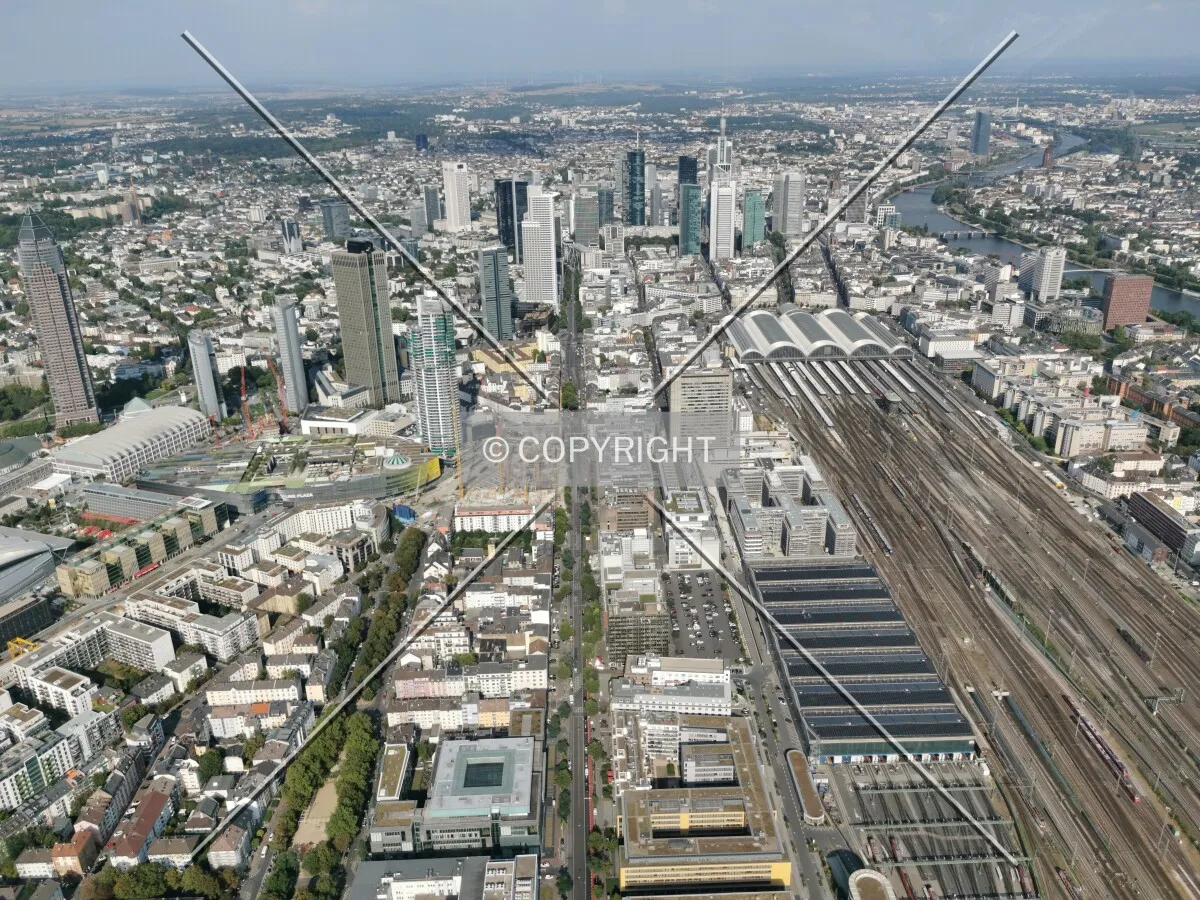 Flight with a helicopter over Frankfurt