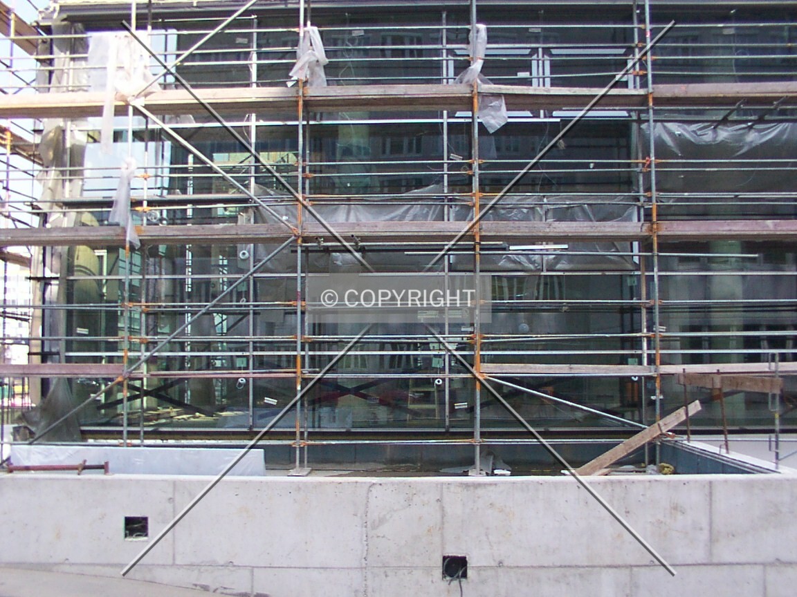 Scaffolding in front of the lobby