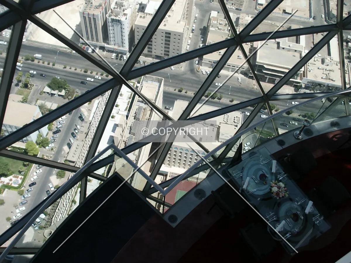 Looking down at the restaurant