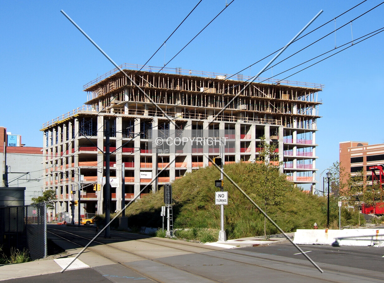 View from the southeast along 1st Street
