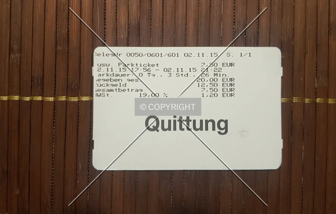 Receipt for parking in a public car park