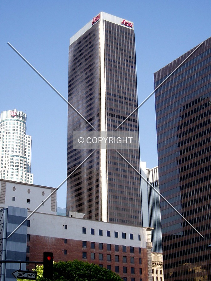 From the west, with the US Bank Tower in the left background