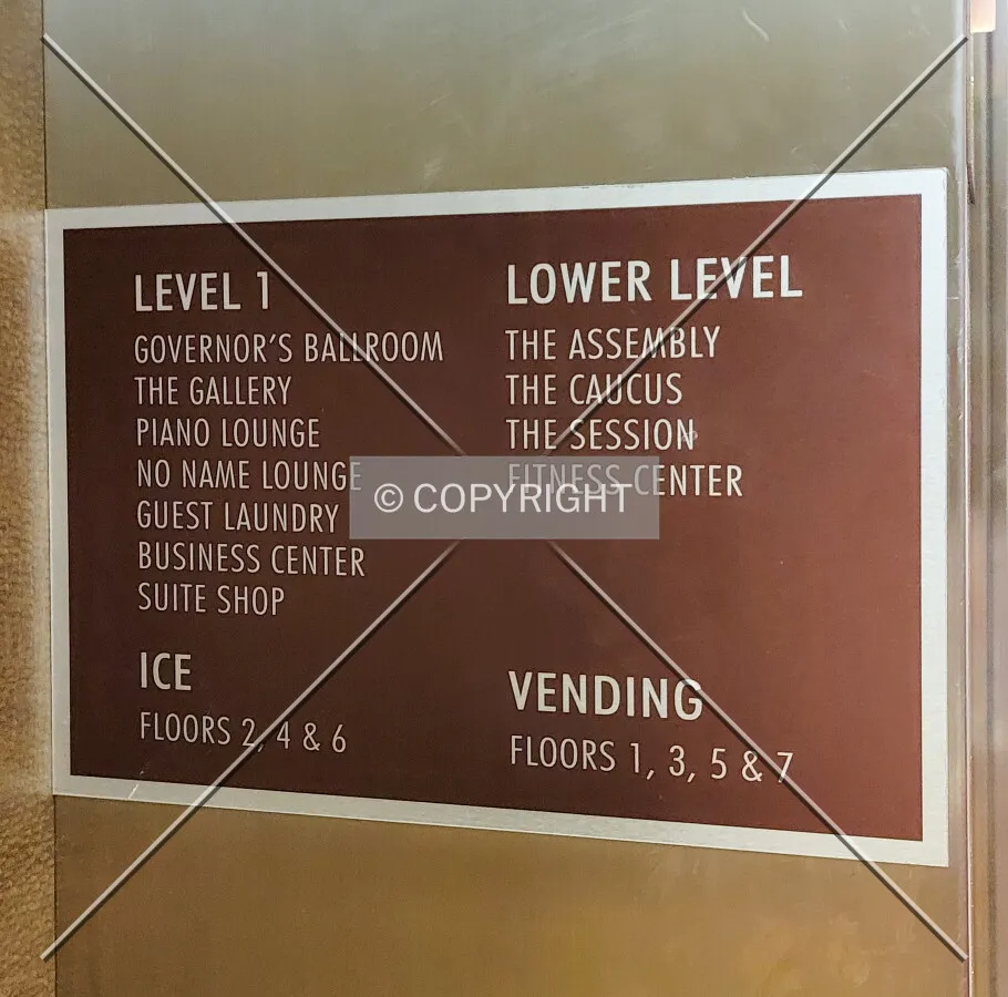 Directional sign in the elevator; June 11, 2021