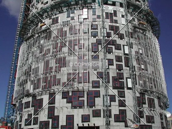 Progress of the facade construction of the first third of the tower