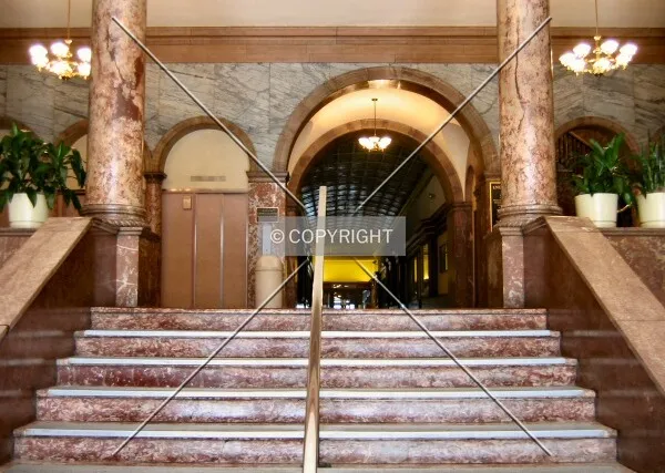 Looking up stairs at the 4th Street entrance
