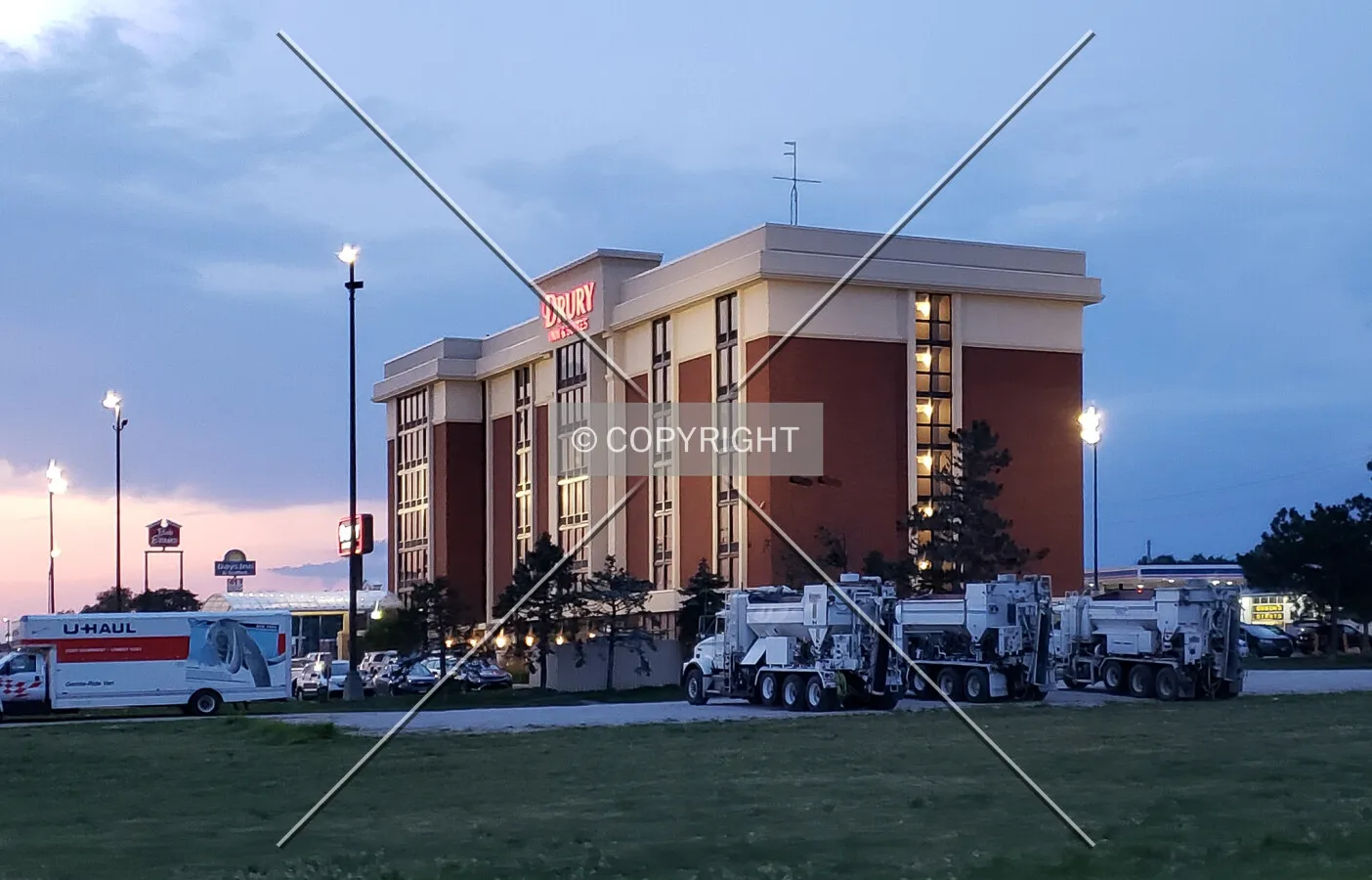 View from the southeast at night; June 29, 2019