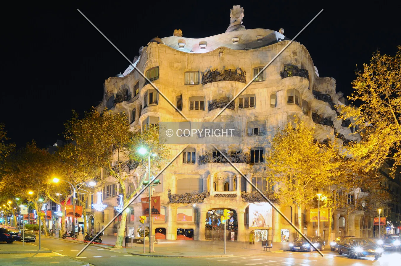 La Pedrera, by Antoni Gaudi, seen at night