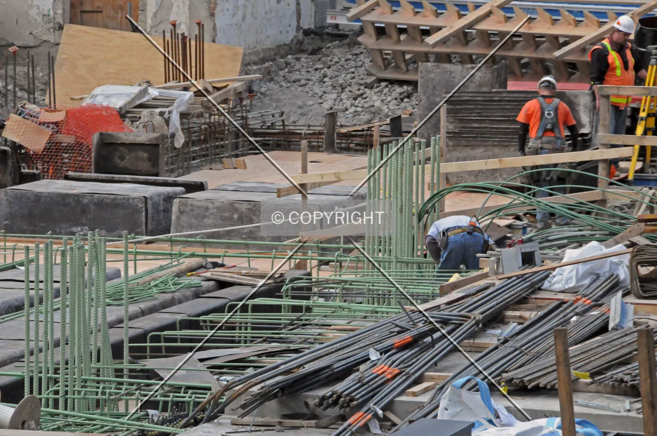 Coated rebar in place for the pouring of the ground floor concrete slab