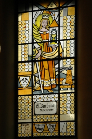 Stained glass window depicting Saint Barbara