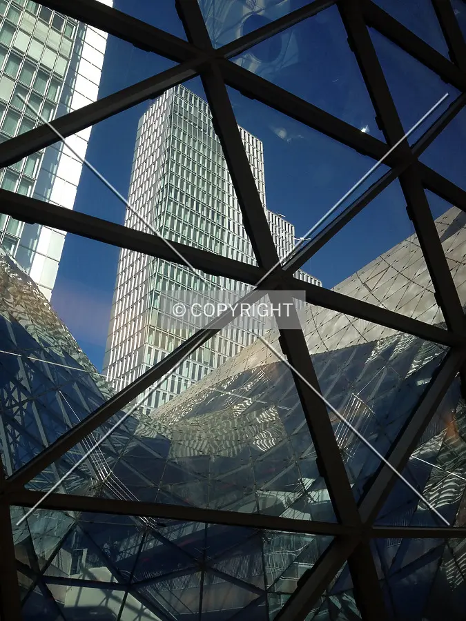 The Jumeirah hotel tower seen through the MyZeil facade