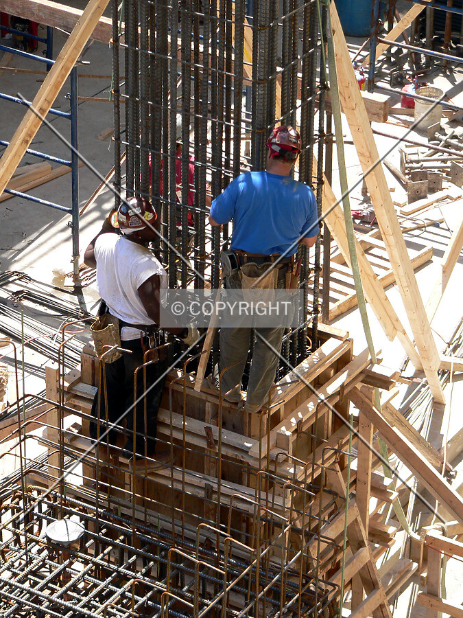 Working on a rebar cage for a column