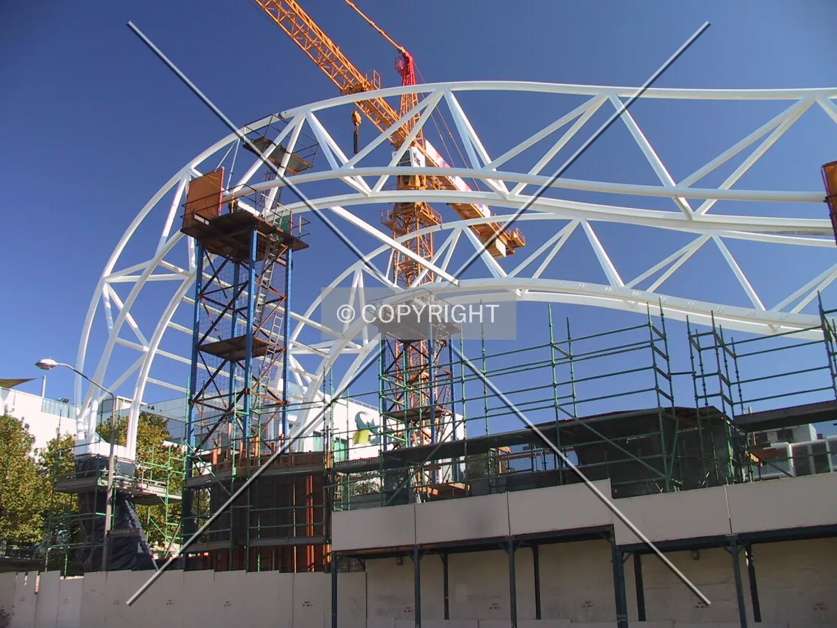 View of the roof trusses from Pier Street
