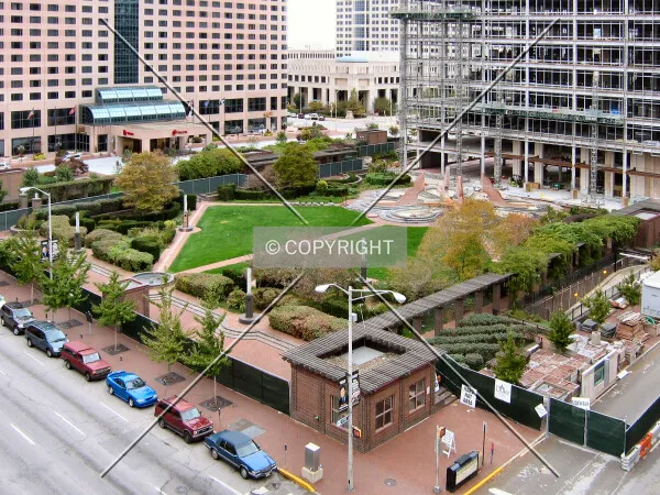 Capitol Commons Park, with the tower rising to the north