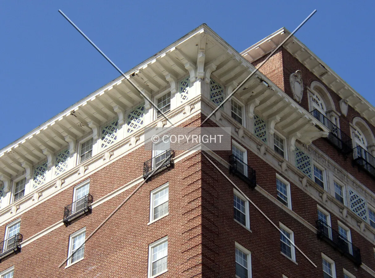 Detail of the upper floors on the southwest corner