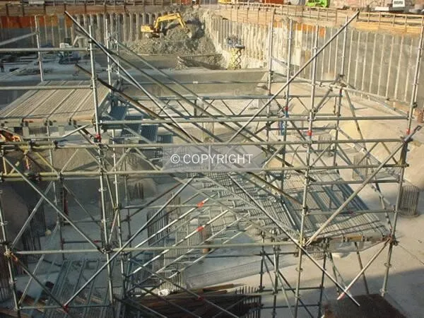 The site's scaffold access frame