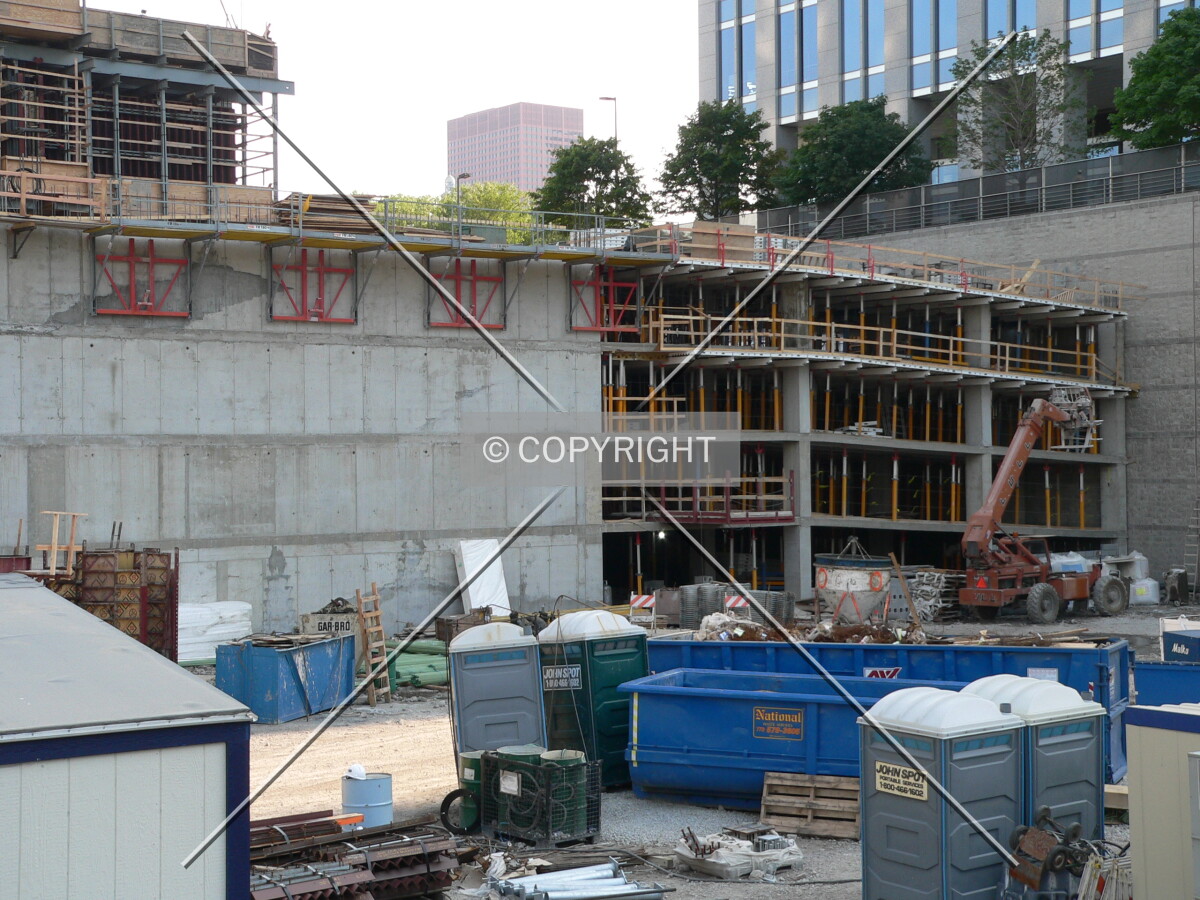 Looking southwest at the backside of the construction site