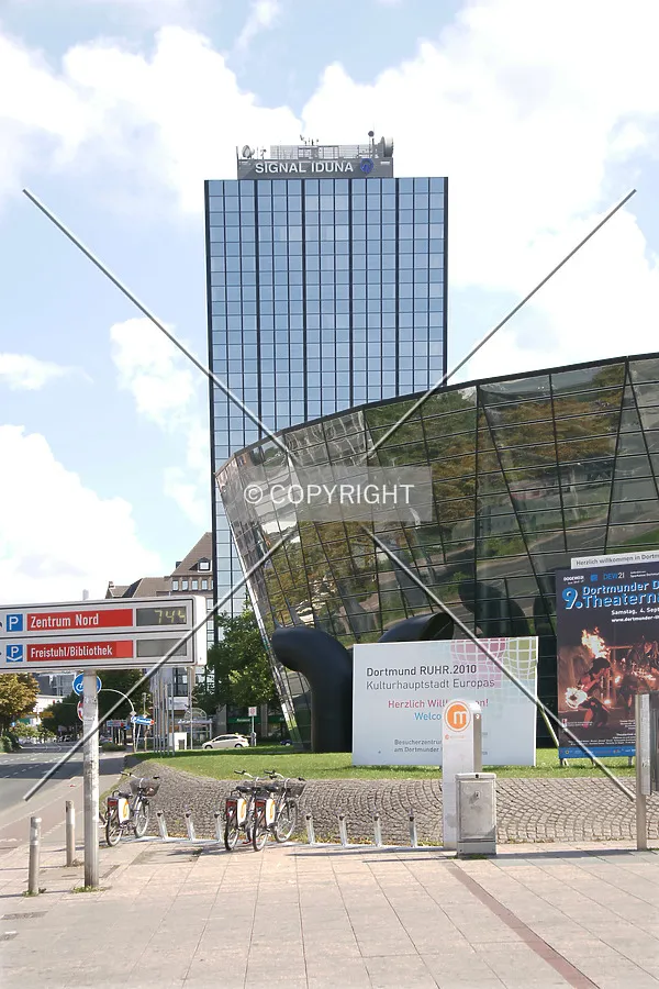 High-rise building in Dortmund with Signal Iduna logo