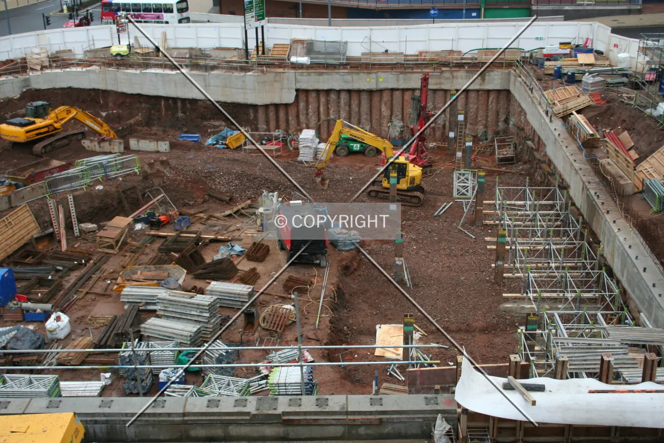Looking down into the site