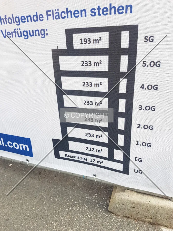 Diagram at a construction fence showing the floor area per floor
