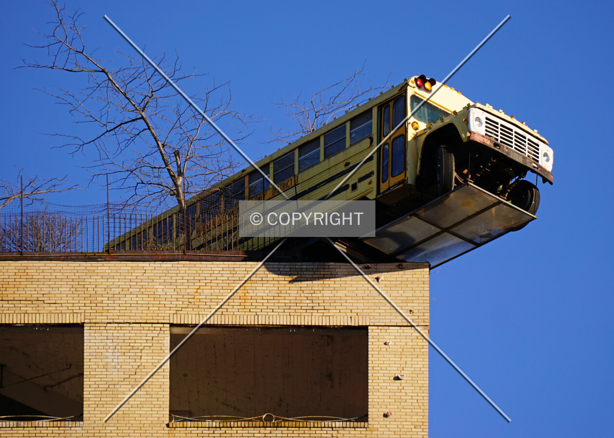 School bus on the southwest corner of the roof; November 23, 2015