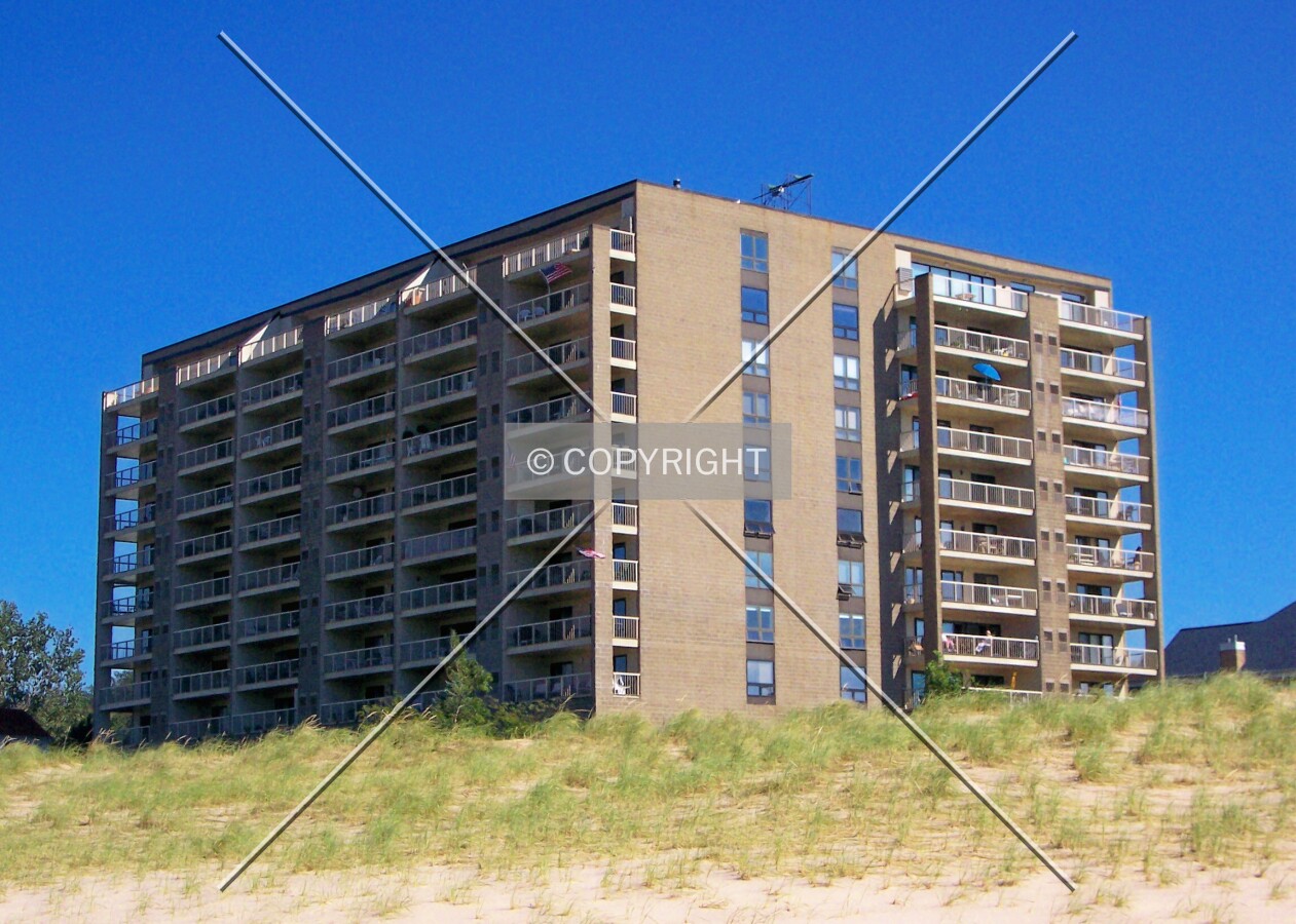 View from the beach along Lake Michigan to the northwest