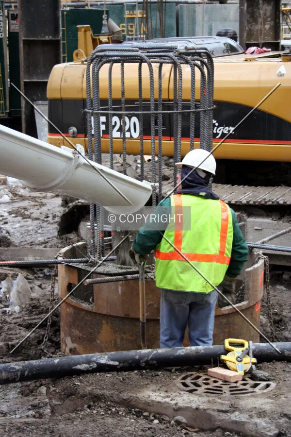Pouring concrete for a caisson