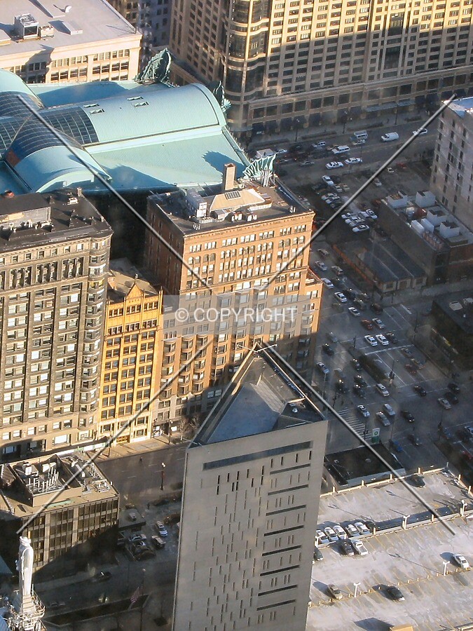 View from the Sears Tower Skydeck, partially obscured by the Metropolitan Correctional Center