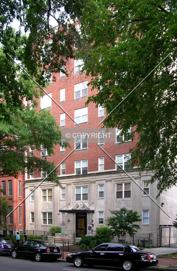 Through the trees from the south across Rhode Island Avenue