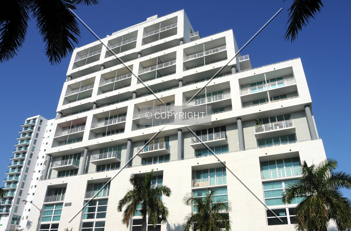 Looking up from the west across Biscayne Boulevard