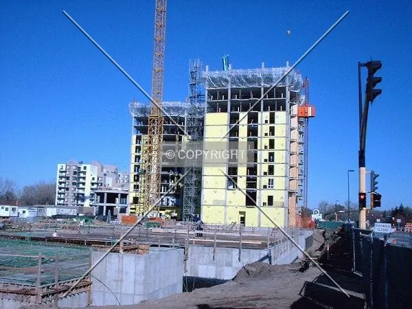 View to the north along Lyndale Avenue, foundation for low-rise buildings in foreground