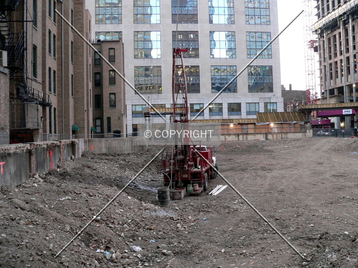 View from the east, looking at a soil testing truck