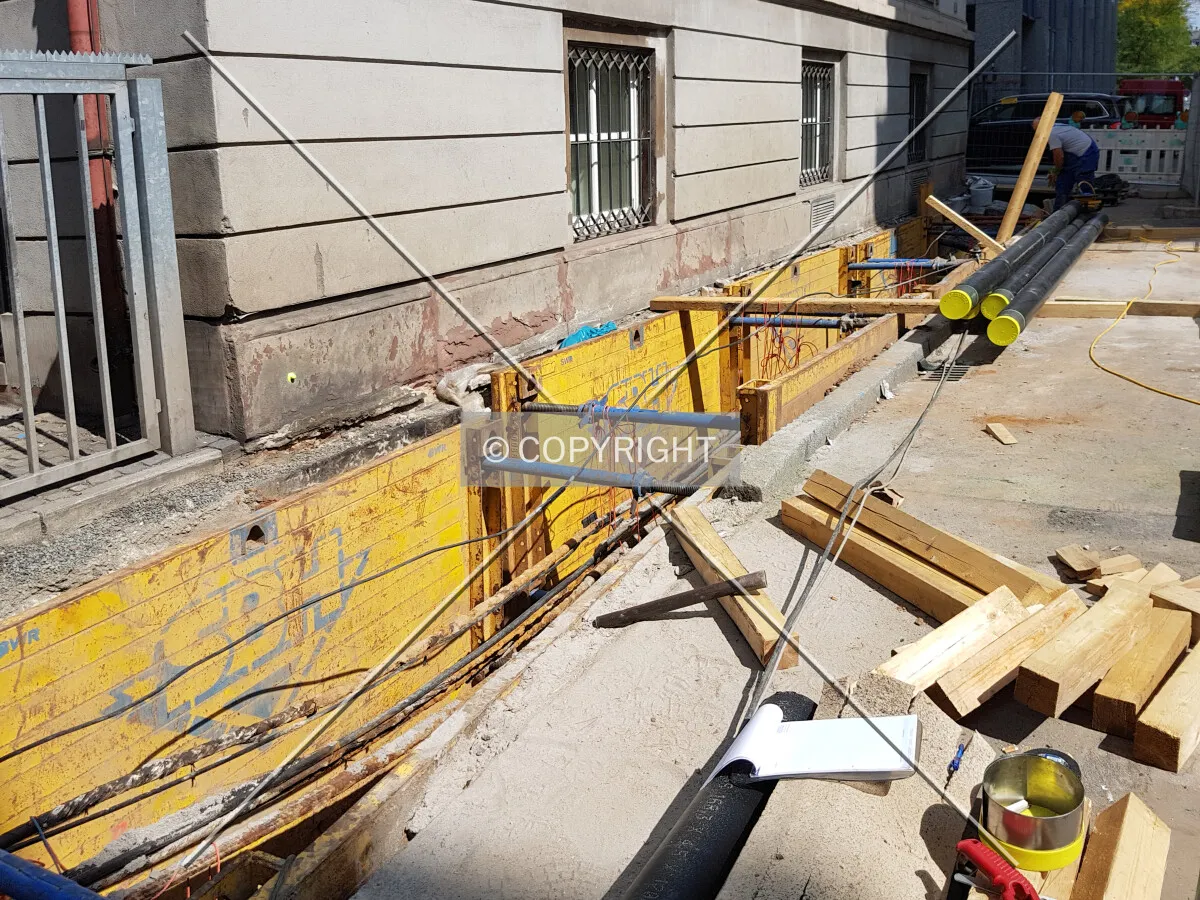 Construction works - pipes are installed below street level