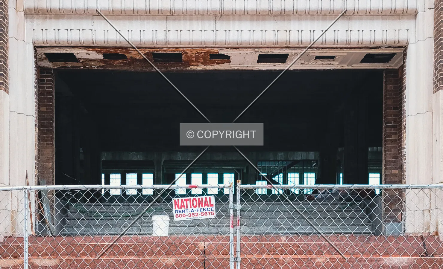 View into the main entrance during renovation; September 4, 2021
