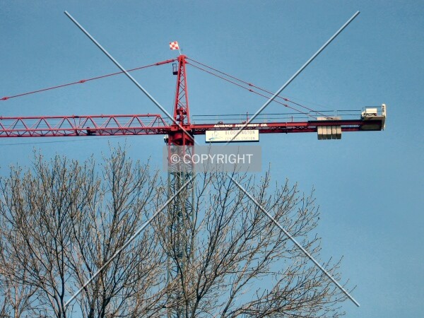 The tower crane from the west on Old Shakopee Road