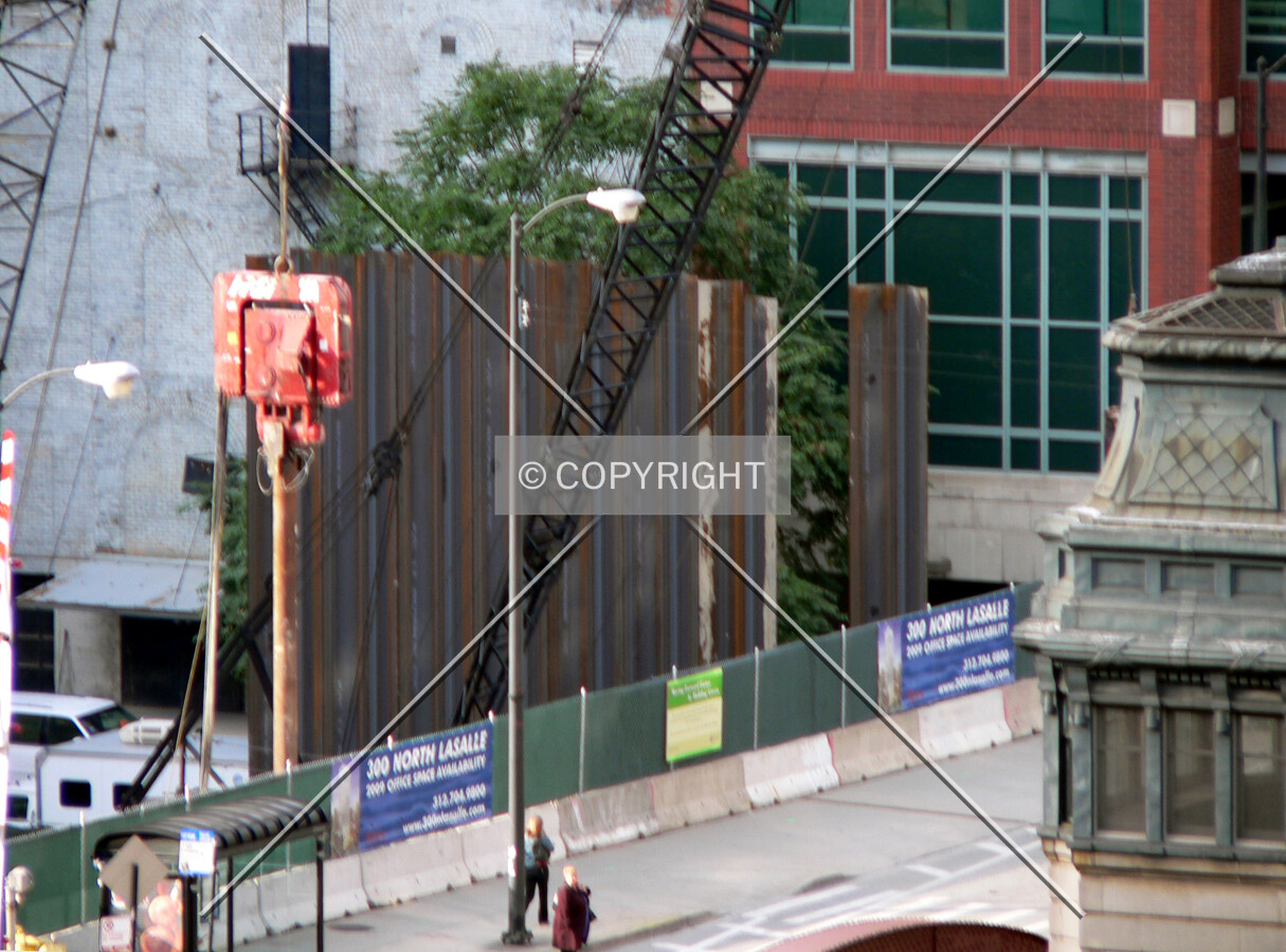 View from the Transportation Building as steel sheeting is driven along the eastern edge of the site
