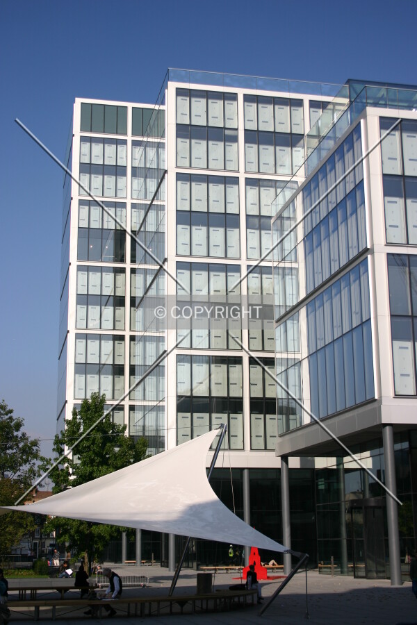 View showing a recreation area in front of the main entrance block