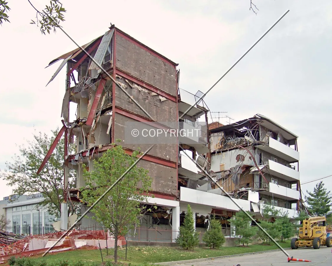 View from the northwest during demolition