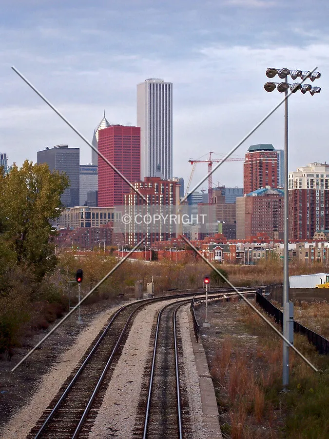 Looking northeast at the red tower crane from the 18th Street viaduct
