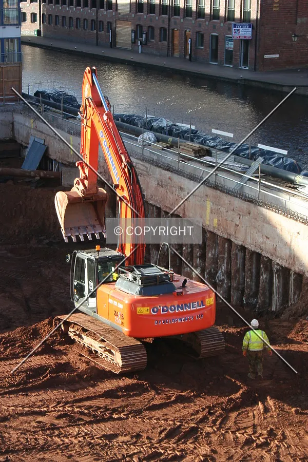 Looking down at the construction equipment